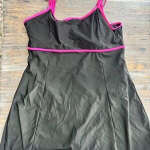 Athletic Black and Pink One Piece Swimsuit with Built-In Skirt 4XL